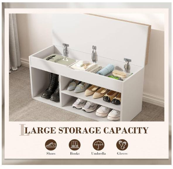 31 Inches Storage Bench, Shoe Bench with Flip Top Storage Space
