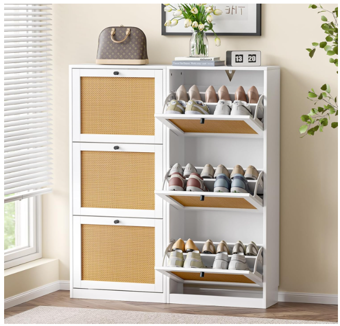 Rattan Shoe Cabinet for Entryway Narrow
