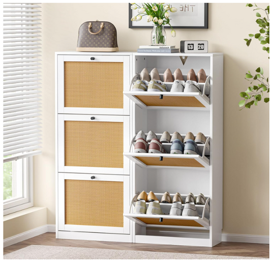 Rattan Shoe Cabinet for Entryway Narrow