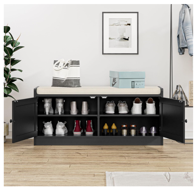 Shoe Bench with Storage, Entryway Shoe Cabinet Bench with Padded Cushion