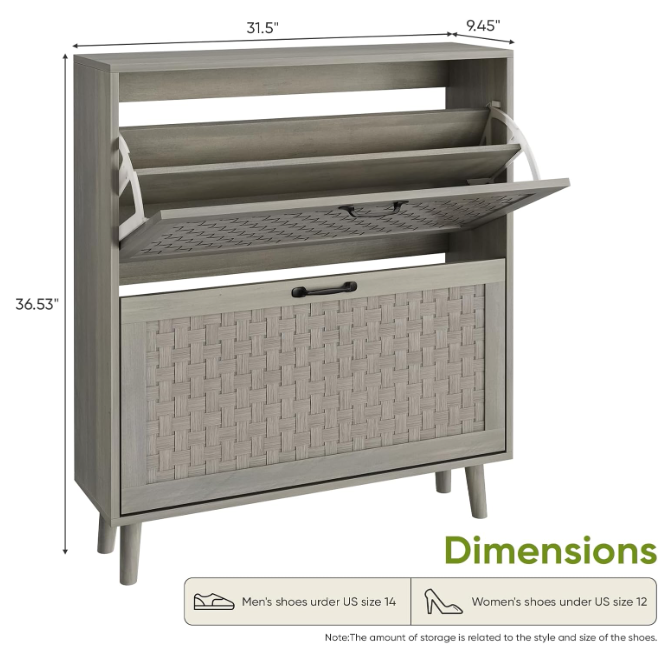Smart Shoe Cabinet with 2 Flip PVC Rattan Deco Drawers