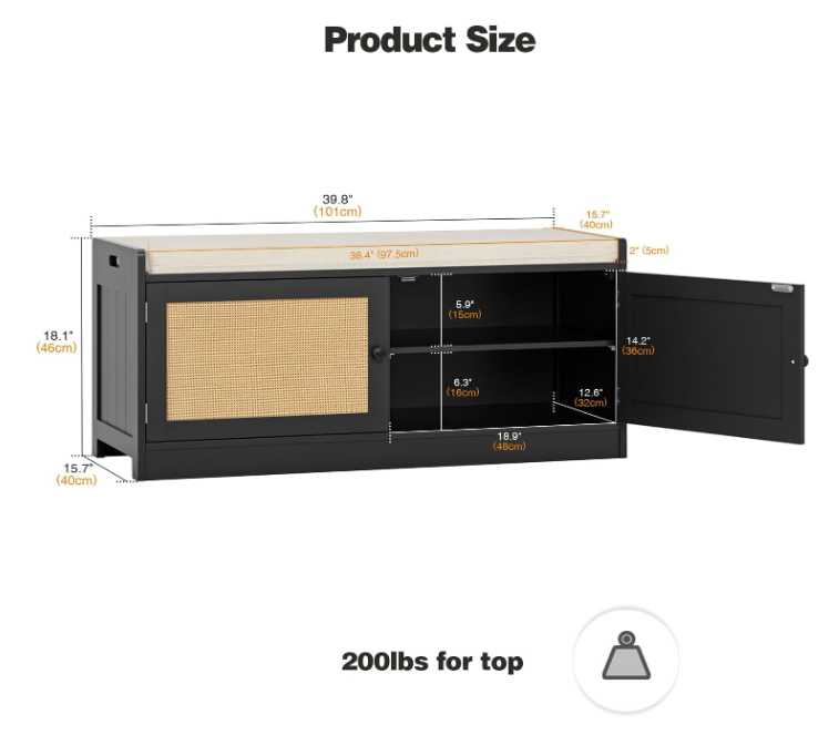 Shoe Bench with Storage, Entryway Shoe Cabinet Bench with Padded Cushion