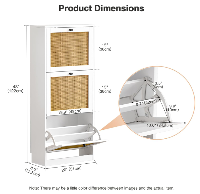 Rattan Shoe Cabinet for Entryway Narrow