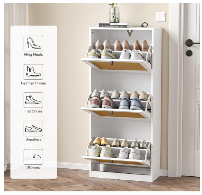 Rattan Shoe Cabinet for Entryway Narrow