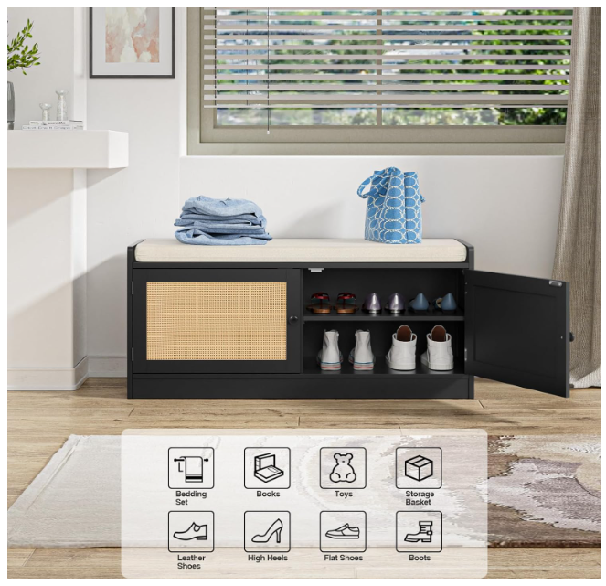 Shoe Bench with Storage, Entryway Shoe Cabinet Bench with Padded Cushion