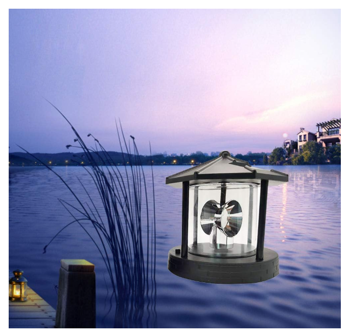 LED Solar Powered Lighthouse Lamp 360 Degree Rotating Landscape Lamp Outdoor