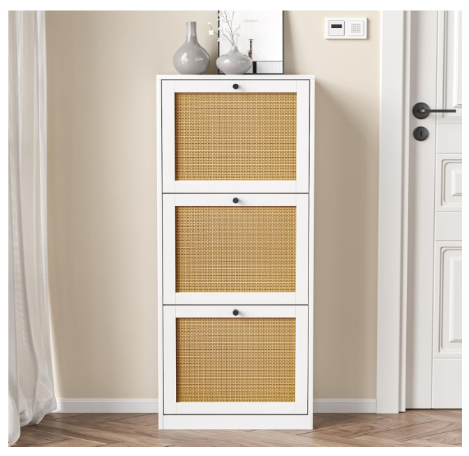 Rattan Shoe Cabinet for Entryway Narrow