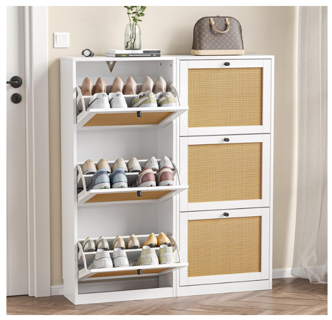 Rattan Shoe Cabinet for Entryway Narrow