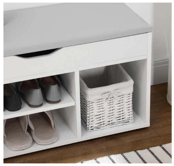 Shoe Bench Entryway Storage Rack with Padded Cushion PU Cover Hidden Storage for Hallway Living Room Bedroom, White
